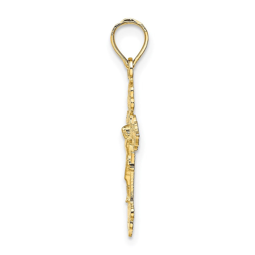 14K Yellow Gold Crucifix W/ Fancy Tips Charm