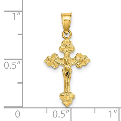 14K Yellow Gold Crucifix W/ Fancy Tips Charm