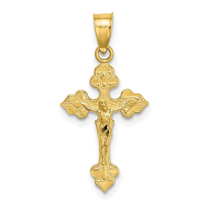 14K Yellow Gold Crucifix W/ Fancy Tips Charm