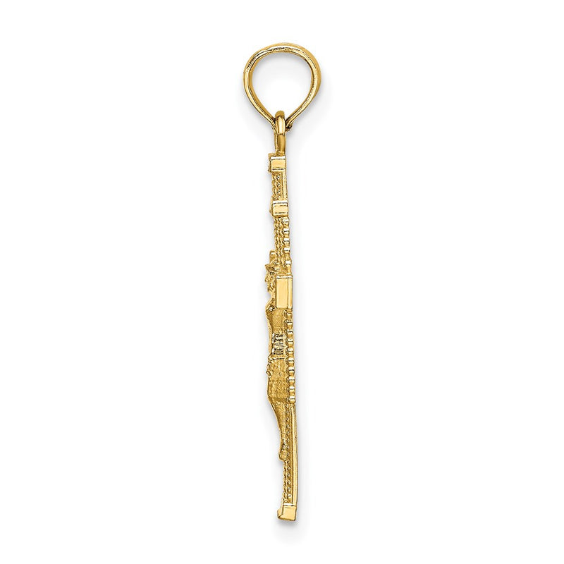 14K Yellow Gold Beaded Accent W/ Cross Behind Crucifix Charm