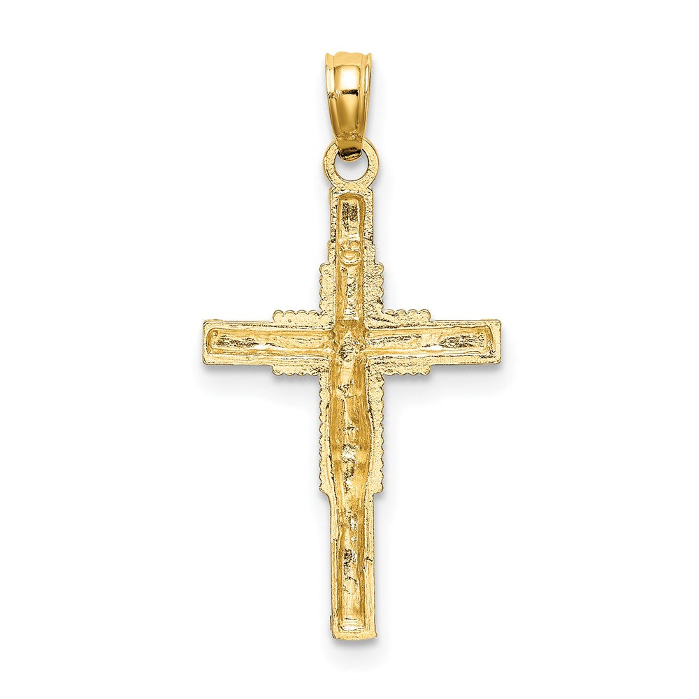 14K Yellow Gold Beaded Accent W/ Cross Behind Crucifix Charm