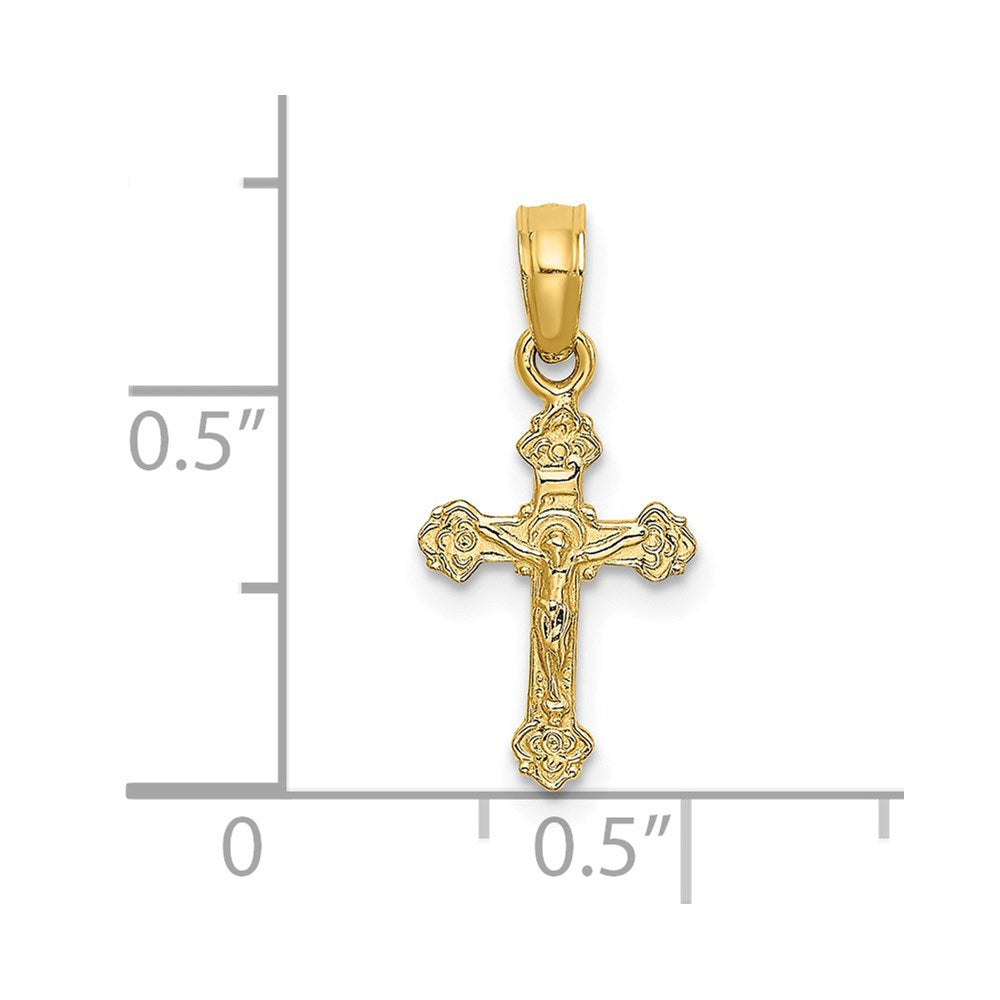 14K Yellow Gold Mini Crucifix W/ Fancy Tips Charm