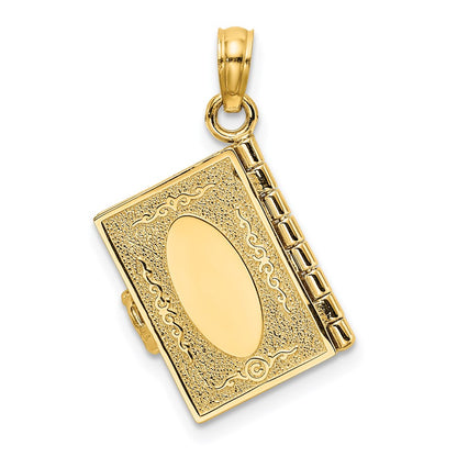14K Yellow Gold 3-D Moveable Hebrew Ten Commandments Book Charm