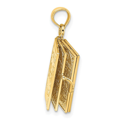 14K Yellow Gold 3-D Moveable Hebrew Ten Commandments Book Charm
