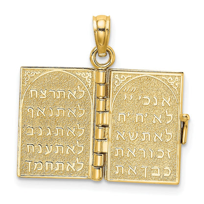 14K Yellow Gold 3-D Moveable Hebrew Ten Commandments Book Charm
