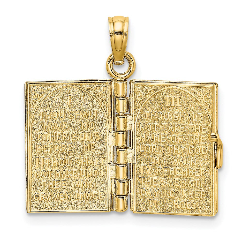 14K Yellow Gold 3-D Moveable Hebrew Ten Commandments Book Charm