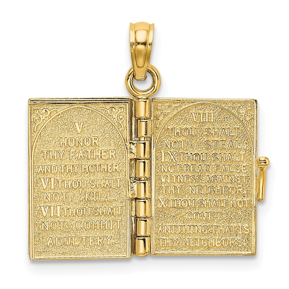 14K Yellow Gold 3-D Moveable Hebrew Ten Commandments Book Charm