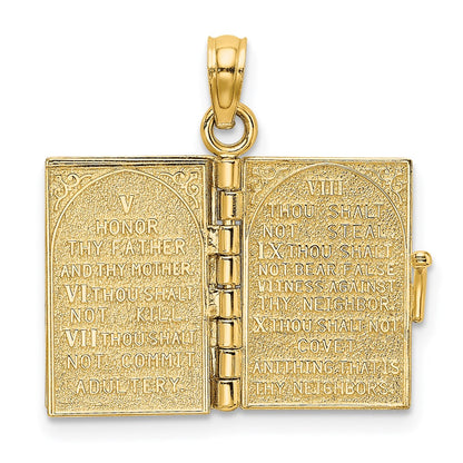 14K Yellow Gold 3-D Moveable Hebrew Ten Commandments Book Charm
