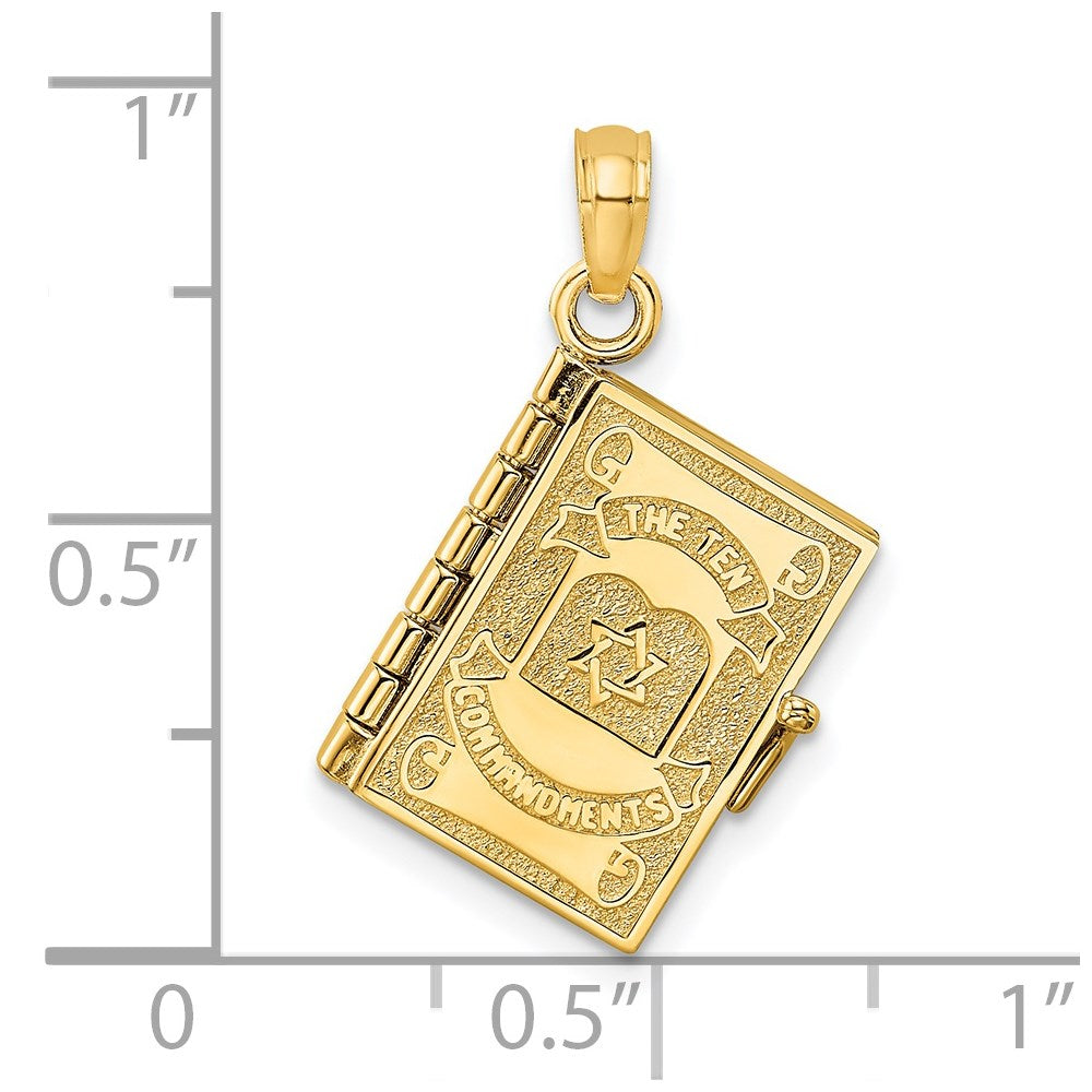 14K Yellow Gold 3-D Moveable Hebrew Ten Commandments Book Charm