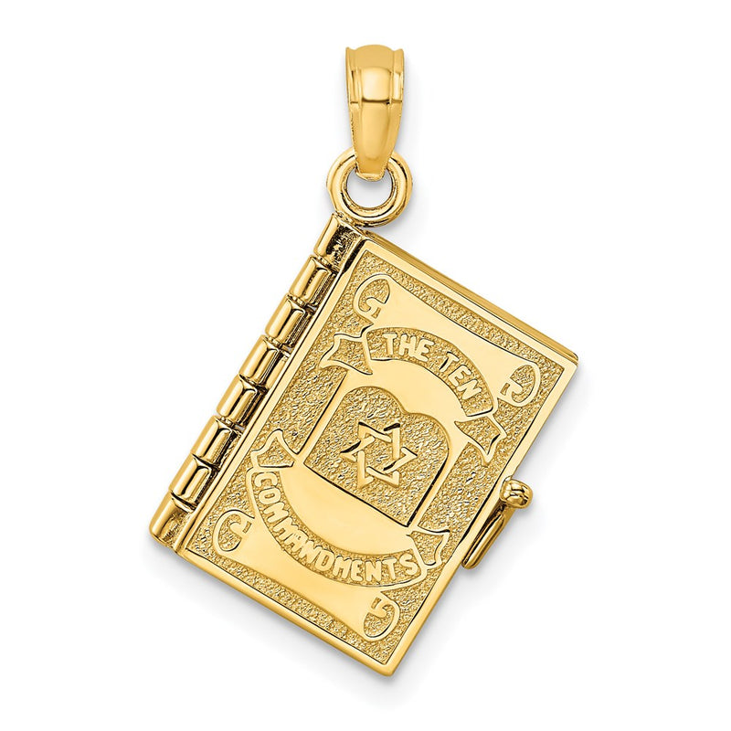 14K Yellow Gold 3-D Moveable Hebrew Ten Commandments Book Charm