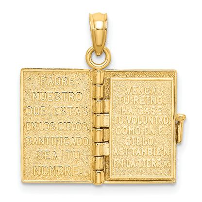 14K Yellow Gold 3-D Moveable Santa Biblia Book/Spanish Bible Charm