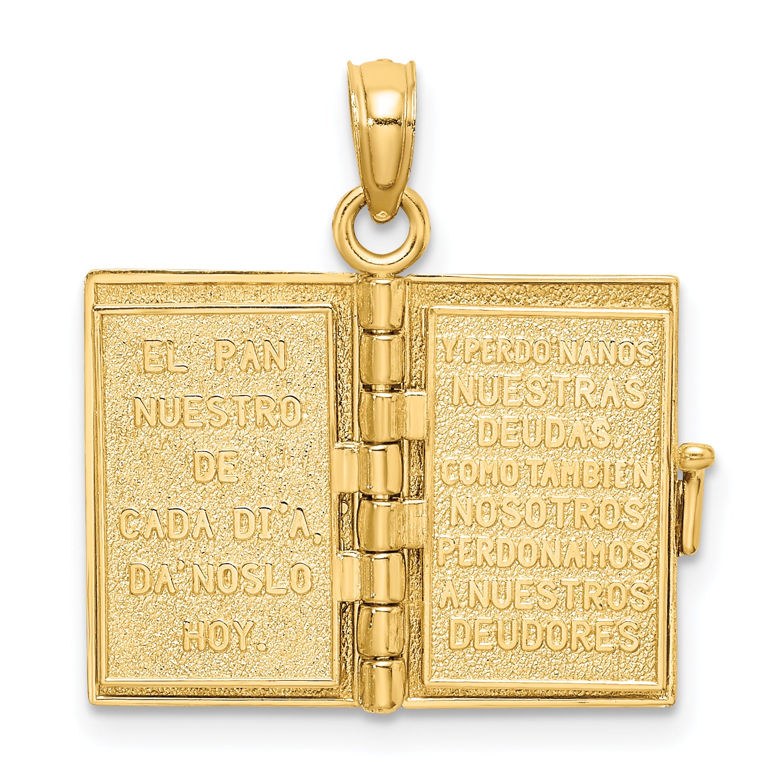 14K Yellow Gold 3-D Moveable Santa Biblia Book/Spanish Bible Charm