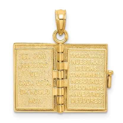 14K Yellow Gold 3-D Moveable Santa Biblia Book/Spanish Bible Charm