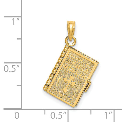 14K Yellow Gold 3-D Moveable Santa Biblia Book/Spanish Bible Charm