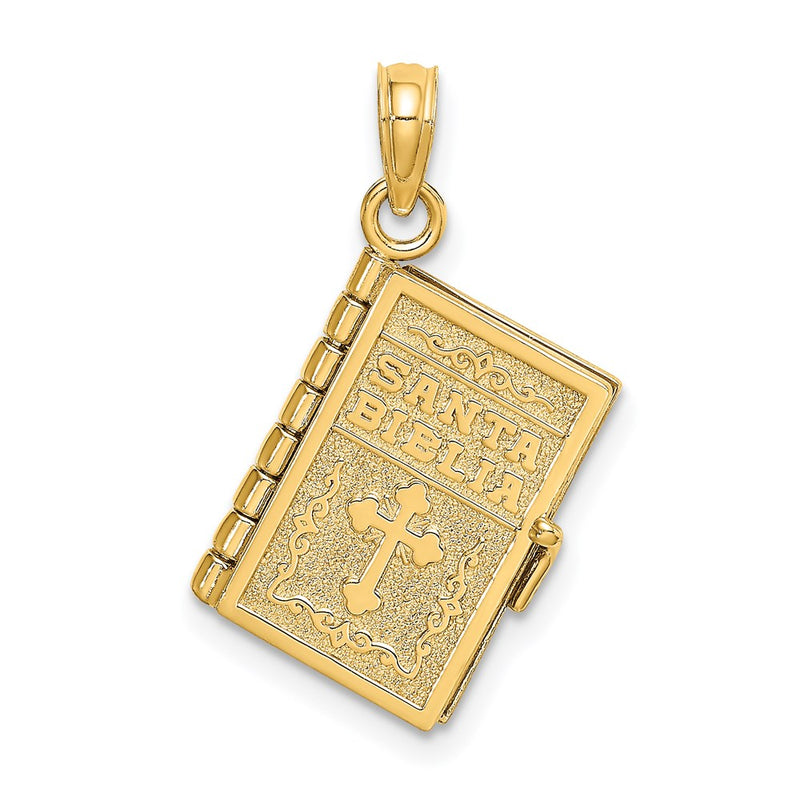 14K Yellow Gold 3-D Moveable Santa Biblia Book/Spanish Bible Charm
