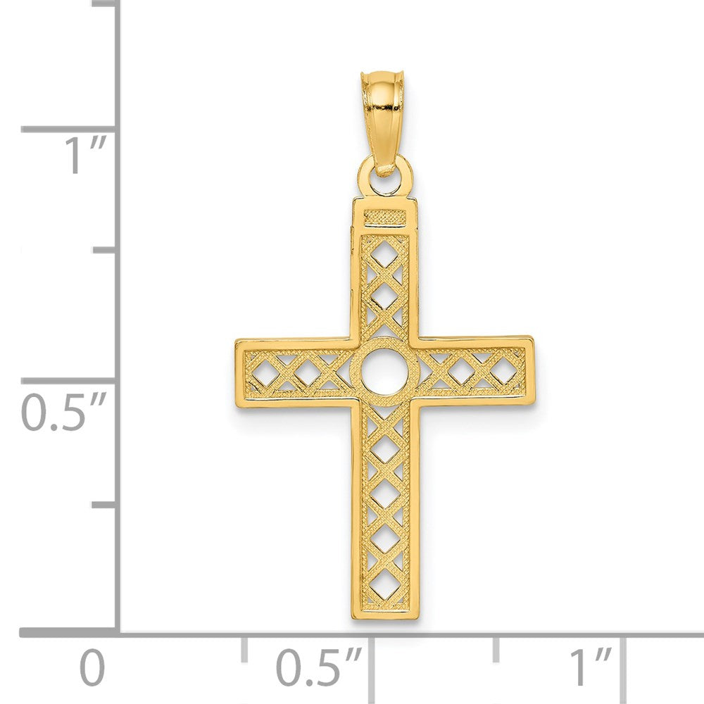 14K Yellow Gold D/C And Xo Pattern Cross Charm