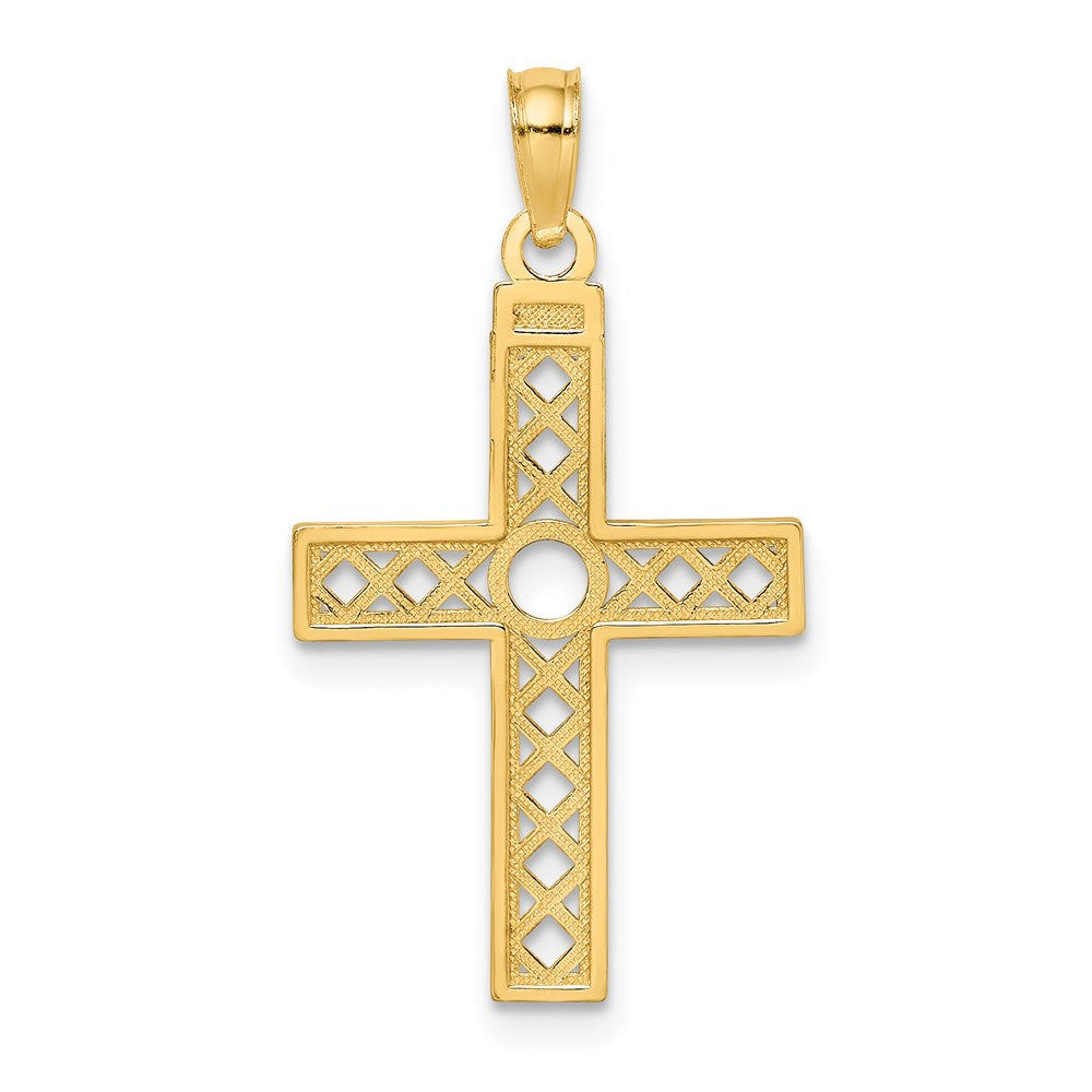 14K Yellow Gold D/C And Xo Pattern Cross Charm