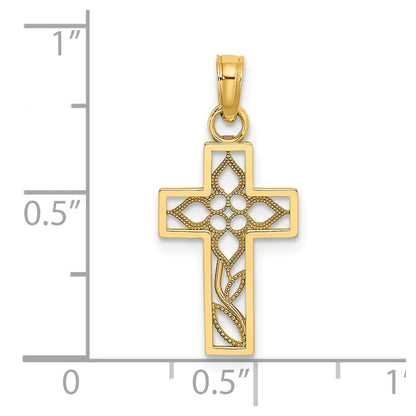 14K Yellow Gold Flower In Cross Charm