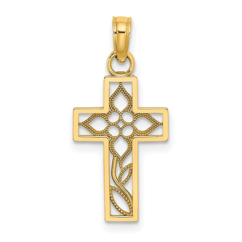 14K Yellow Gold Flower In Cross Charm