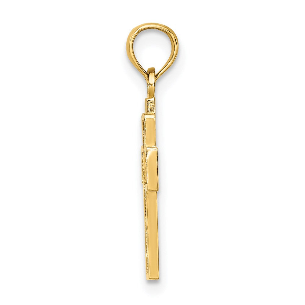 14K Yellow Gold Cut-Out Heart Design Cross Charm