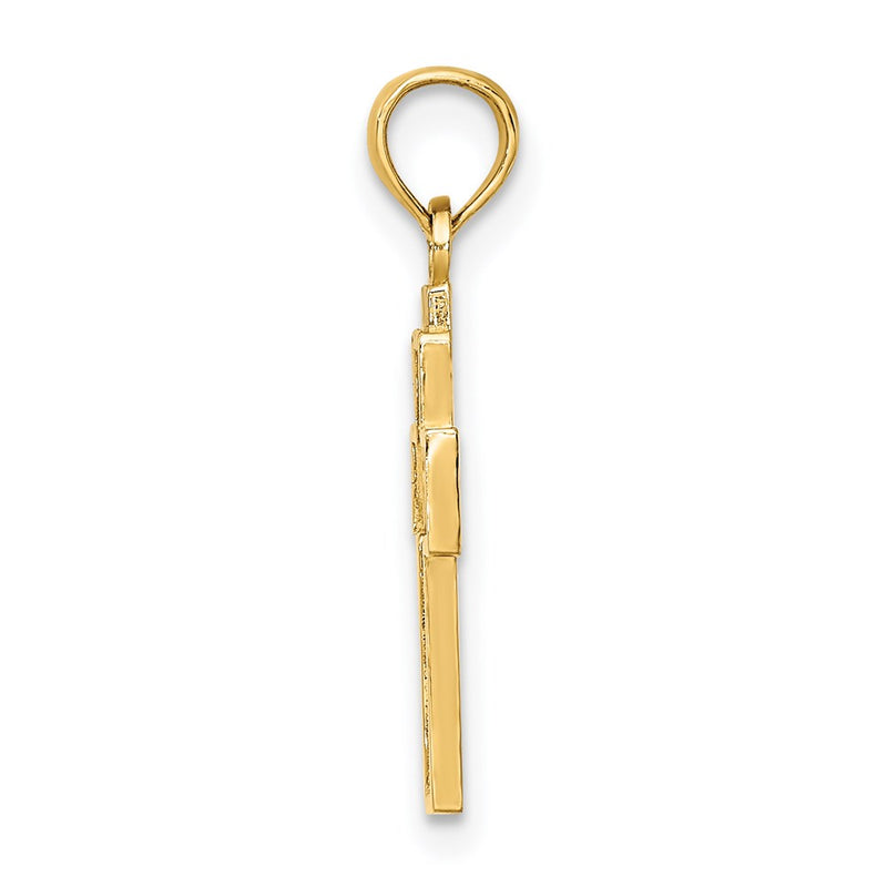 14K Yellow Gold Cut-Out Heart Design Cross Charm