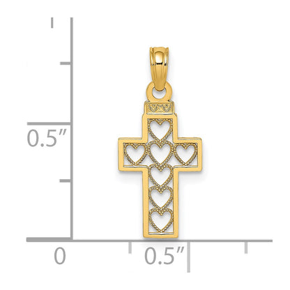 14K Yellow Gold Cut-Out Heart Design Cross Charm