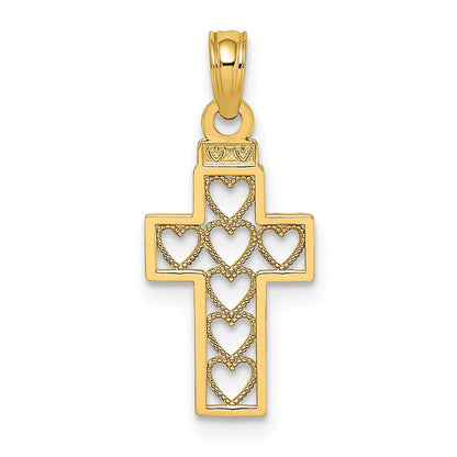 14K Yellow Gold Cut-Out Heart Design Cross Charm
