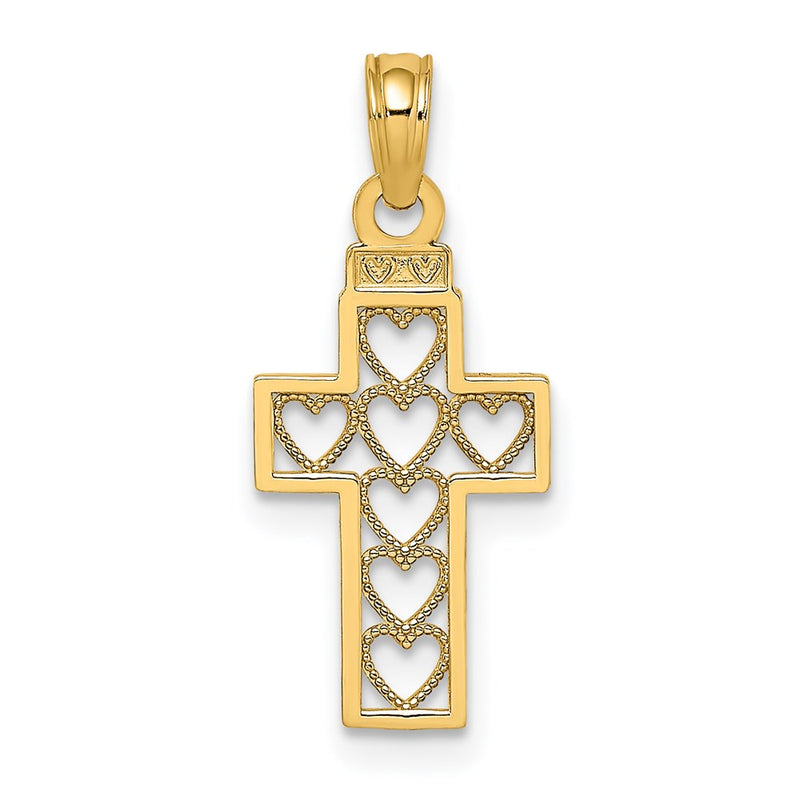 14K Yellow Gold Cut-Out Heart Design Cross Charm