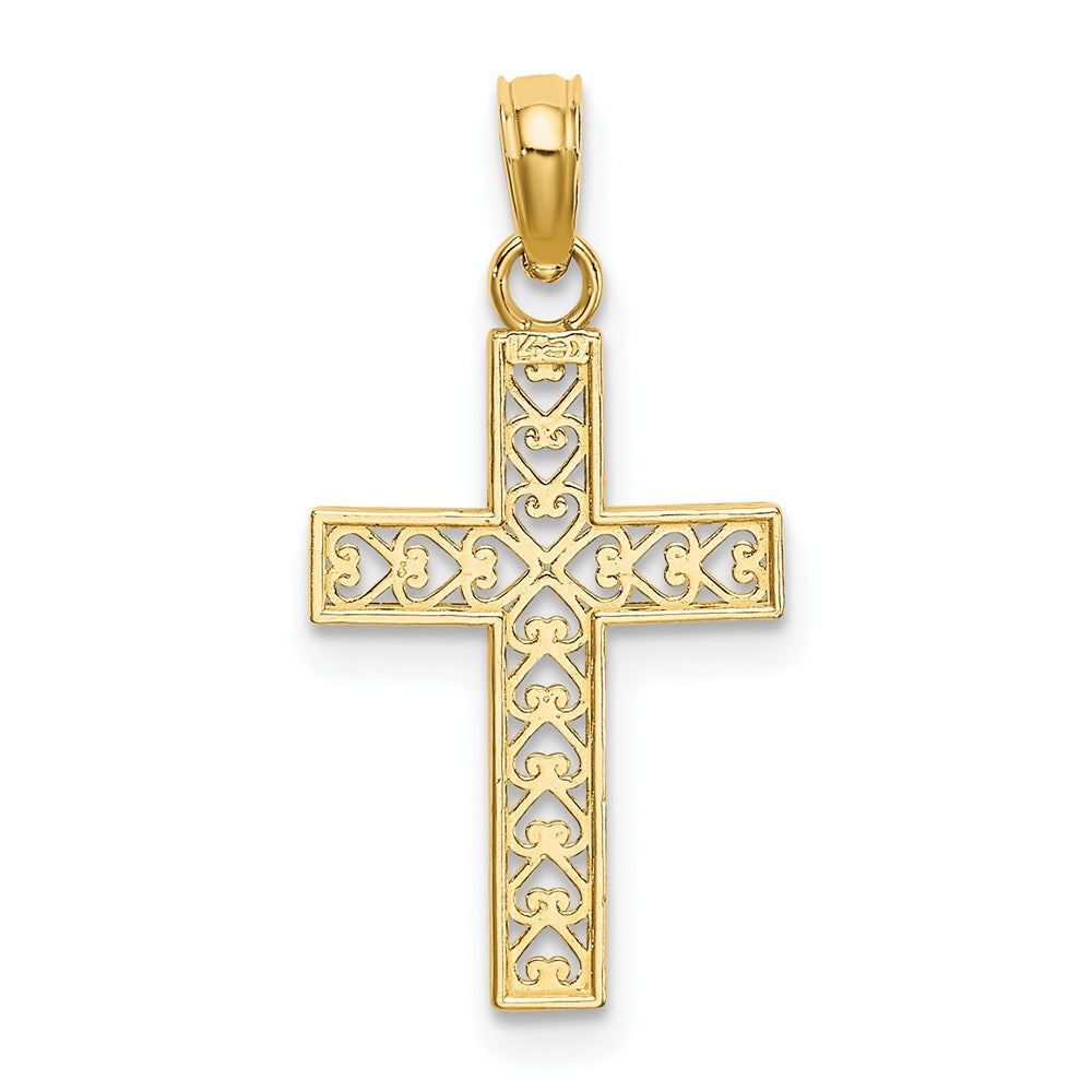 14K Yellow Gold D/C Edge And Filigree Center Cross Charm