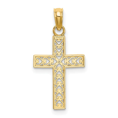 14K Yellow Gold D/C Edge And Filigree Center Cross Charm