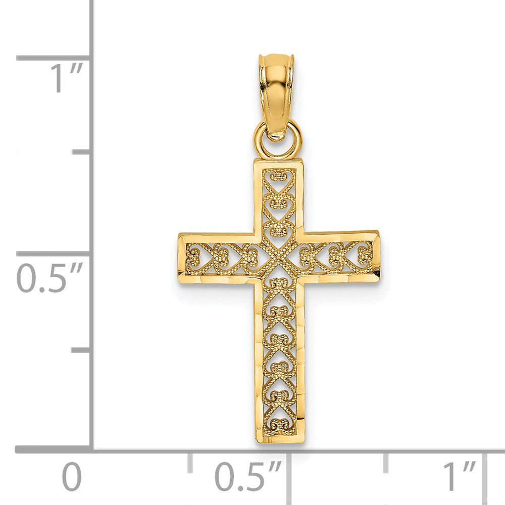 14K Yellow Gold D/C Edge And Filigree Center Cross Charm