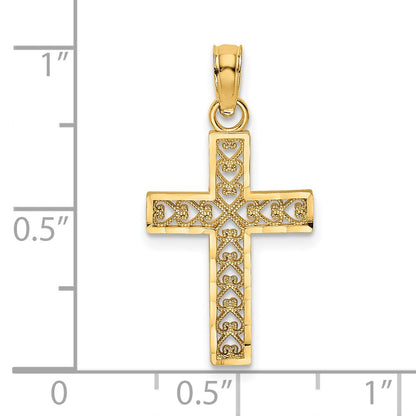 14K Yellow Gold D/C Edge And Filigree Center Cross Charm