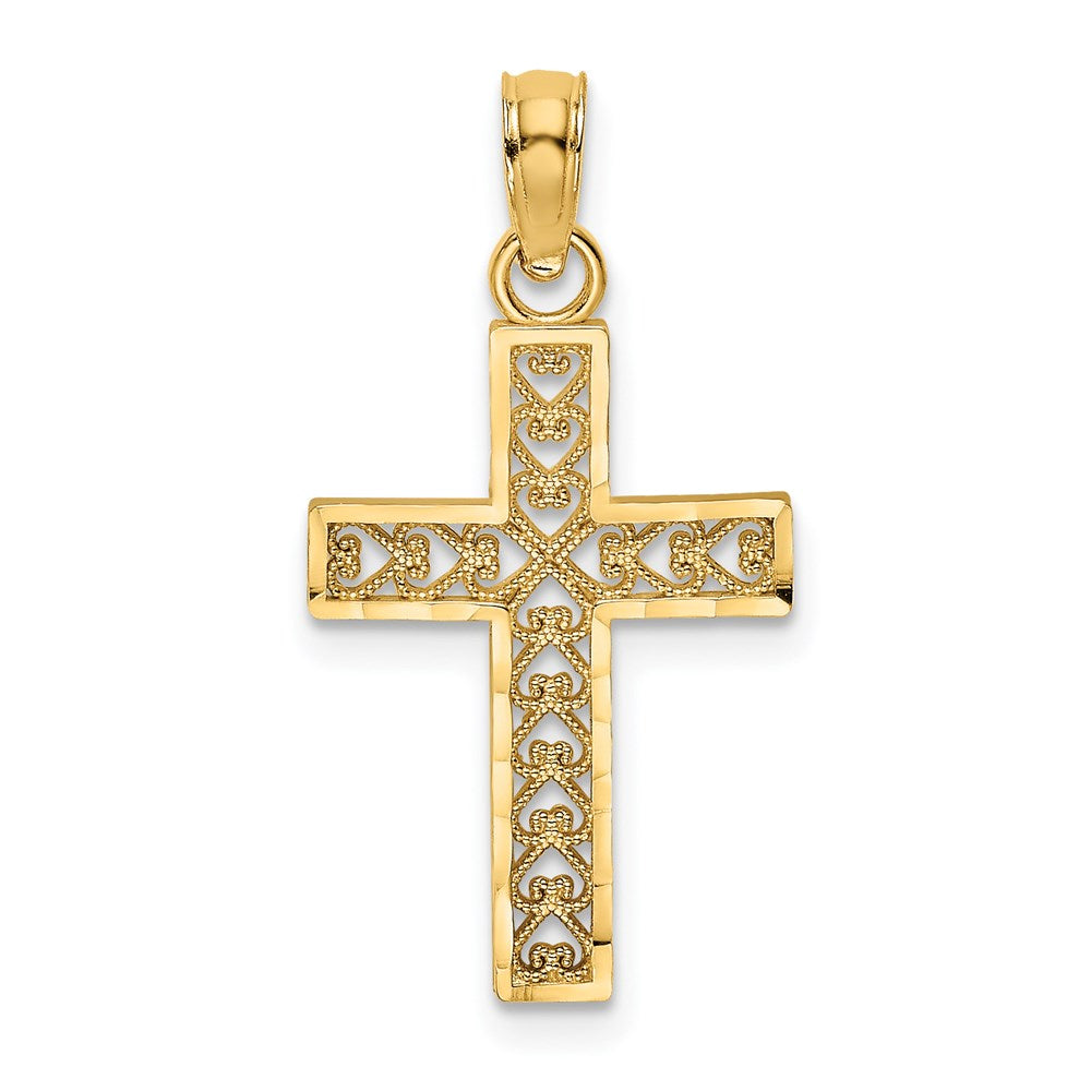 14K Yellow Gold D/C Edge And Filigree Center Cross Charm