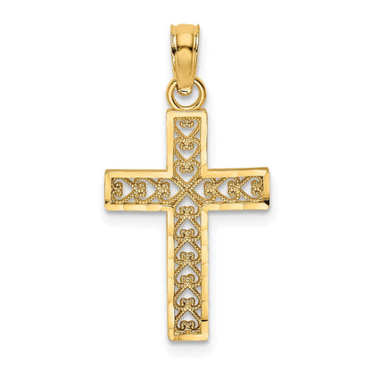 14K Yellow Gold D/C Edge And Filigree Center Cross Charm