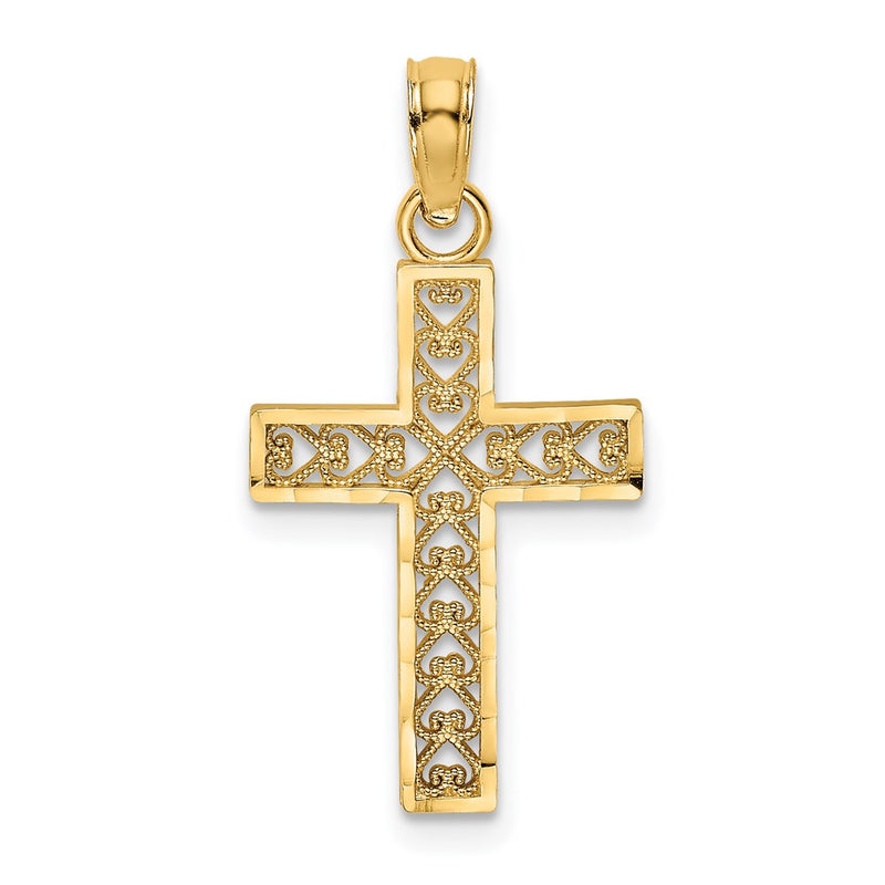 14K Yellow Gold D/C Edge And Filigree Center Cross Charm
