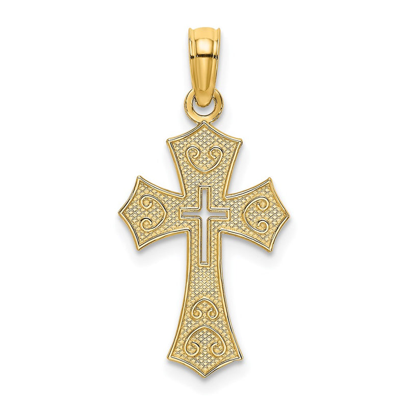 14K Yellow Gold Textured Cut-Out Center Cross Charm