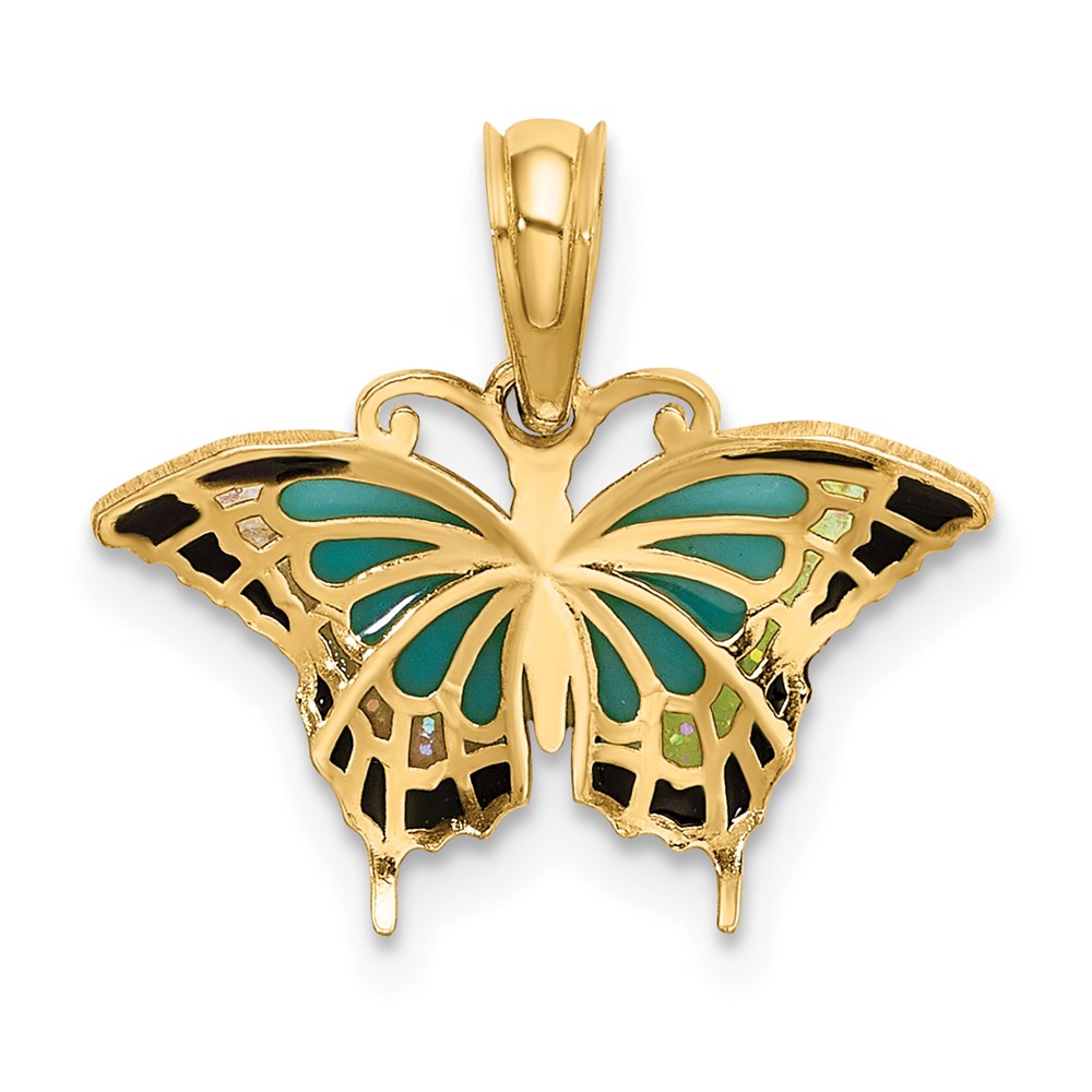 14K Yellow Gold Small Enameled Wings Butterfly Charm