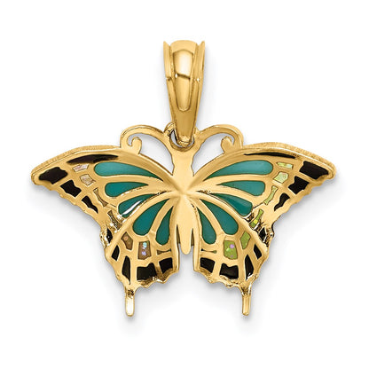 14K Yellow Gold Small Enameled Wings Butterfly Charm