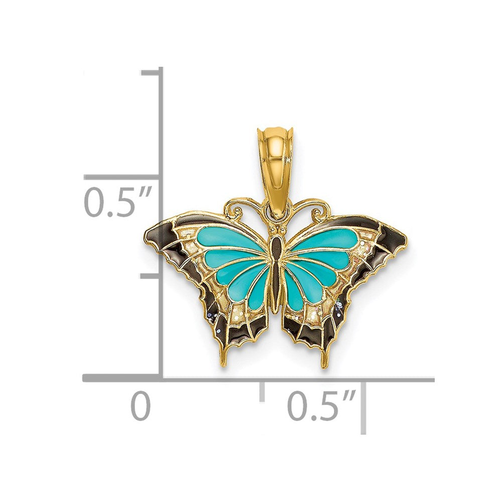 14K Yellow Gold Small Enameled Wings Butterfly Charm