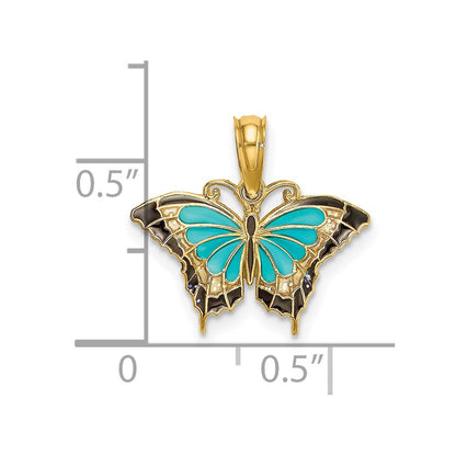 14K Yellow Gold Small Enameled Wings Butterfly Charm
