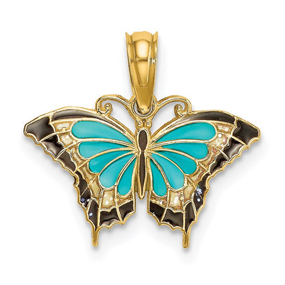 14K Yellow Gold Small Enameled Wings Butterfly Charm