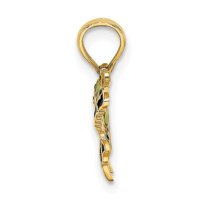 14K Yellow Gold Small Green Enameled Butterfly Charm