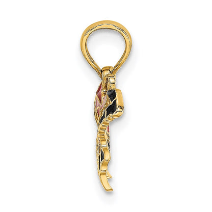 14K Yellow Gold Small Enameled Pink Butterfly