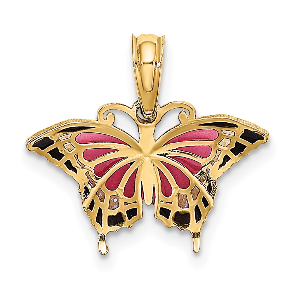 14K Yellow Gold Small Enameled Pink Butterfly