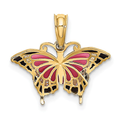 14K Yellow Gold Small Enameled Pink Butterfly