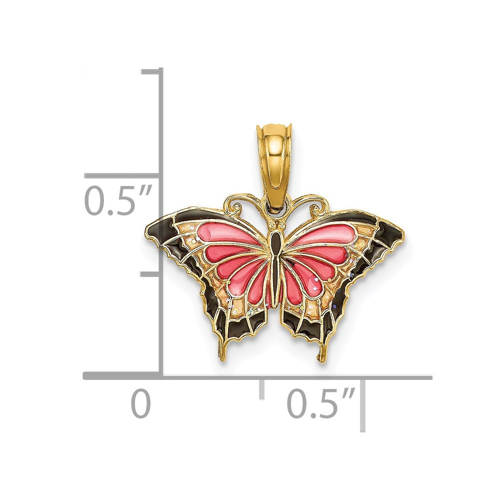 14K Yellow Gold Small Enameled Pink Butterfly