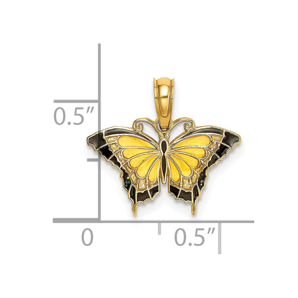 14K Yellow Gold Small Enameled Butterfly Charm