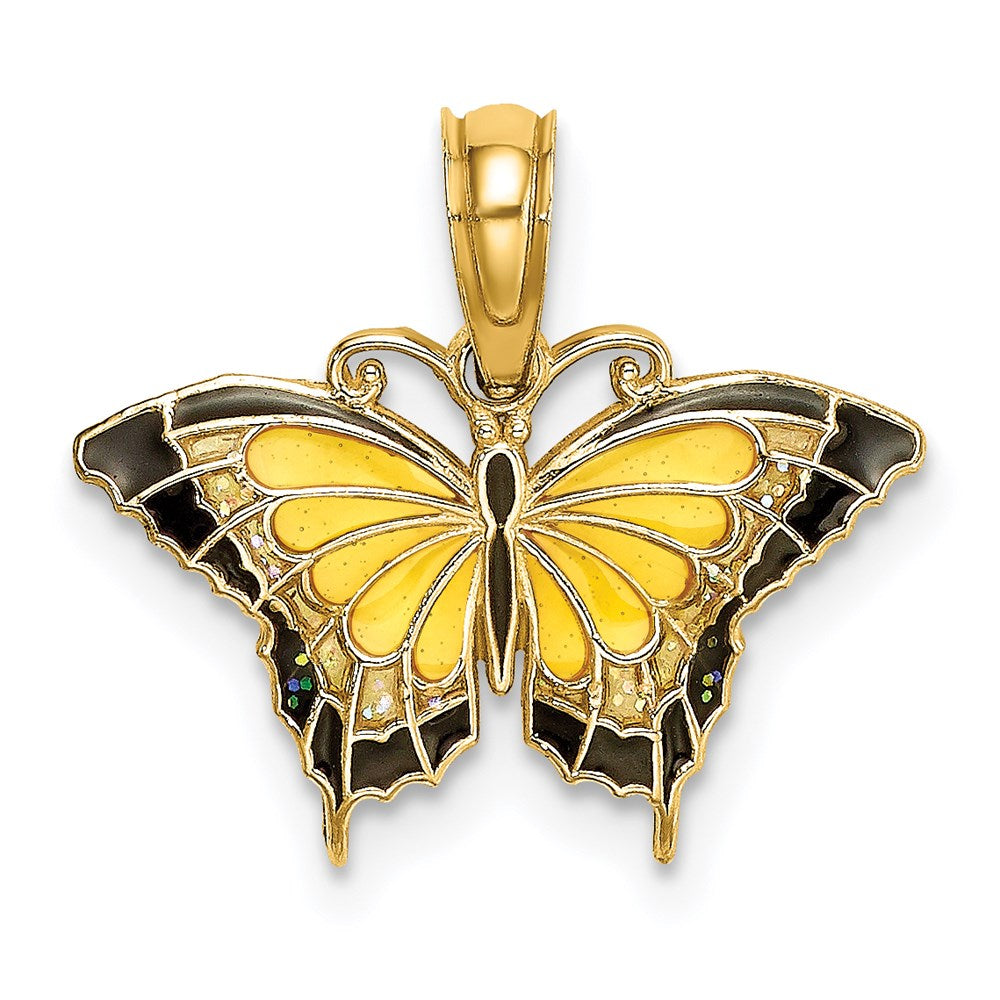 14K Yellow Gold Small Enameled Butterfly Charm