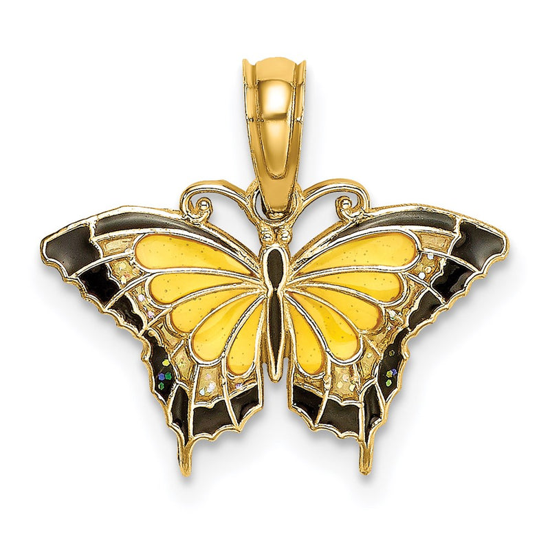 14K Yellow Gold Small Enameled Butterfly Charm