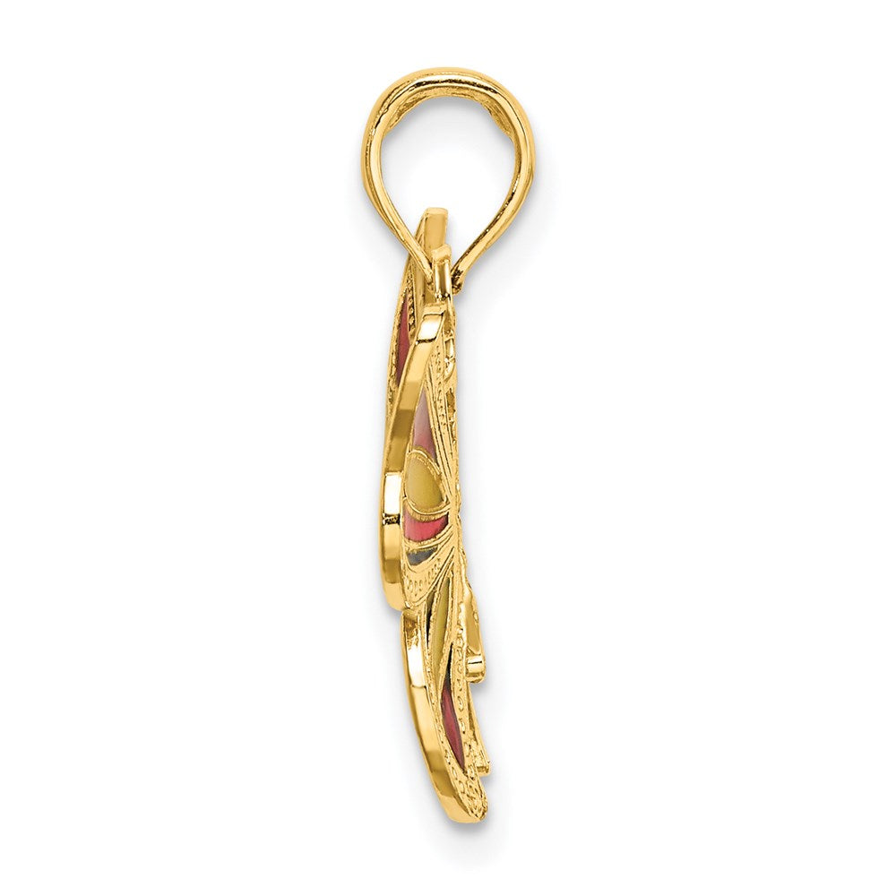 14K Yellow Gold W/Multi-Color Enameled Beaded Wings Butterfly Charm